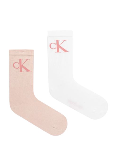 Calzini alti due paia bianchi/pesca Calvin Klein Jeans | 701228811007